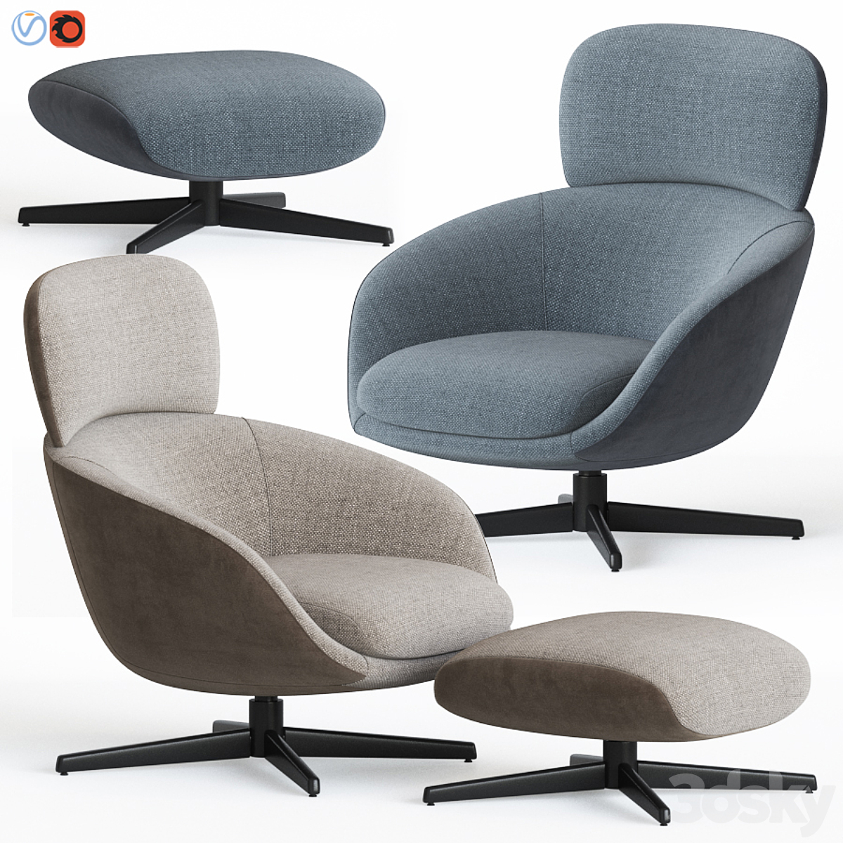 Minotti Russell 扶手椅 & 脚凳_小熊猫超级