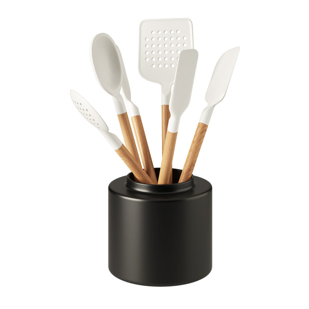 Crate & Barrel 白色 Silicone & 木质 Utensils_小熊猫超级