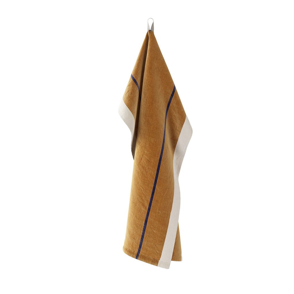 Ferm Living Hale Tea Mustard Navy Towel_小熊猫超级