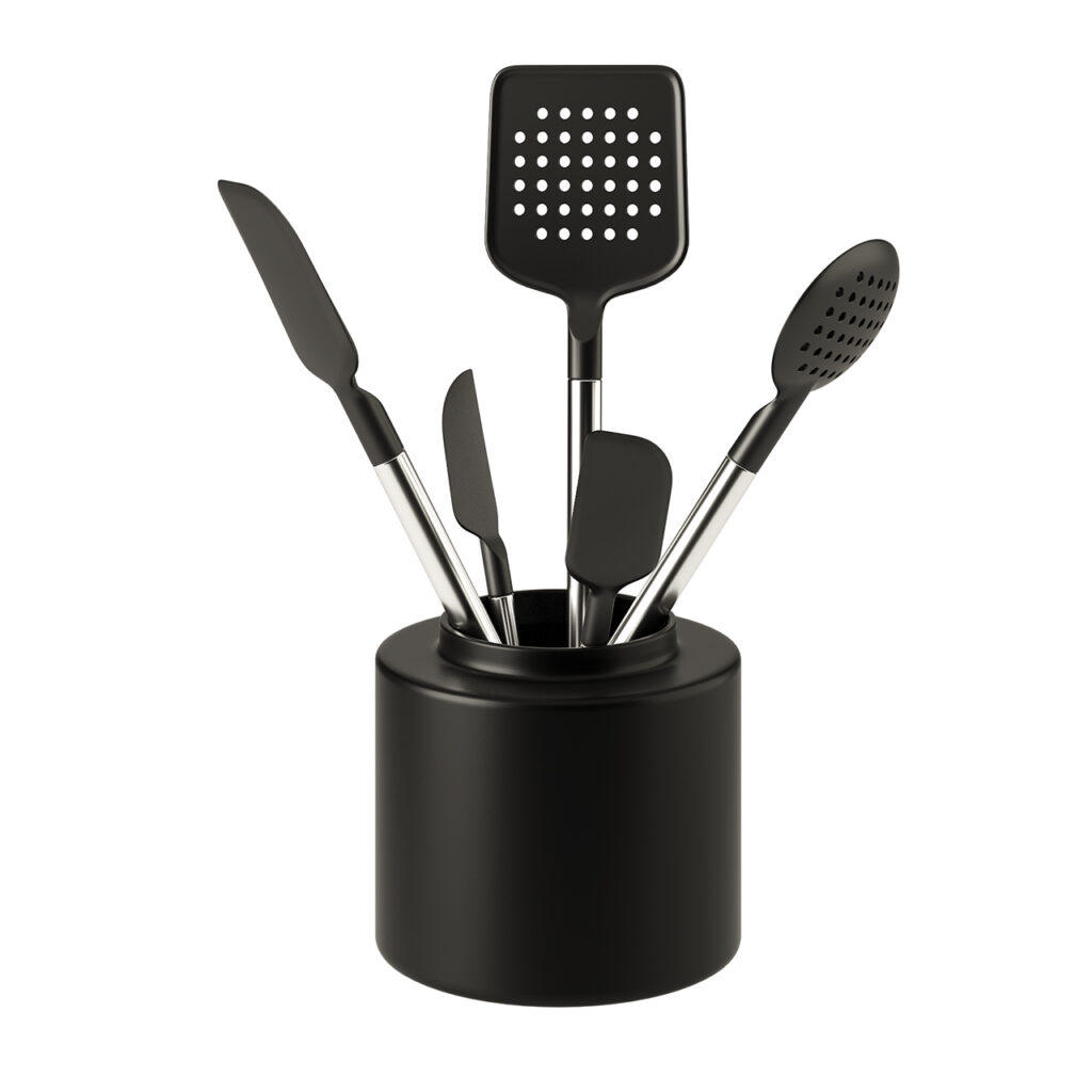 Crate & Barrel 黑色 Silicone & Steel Utensils_小熊猫超级