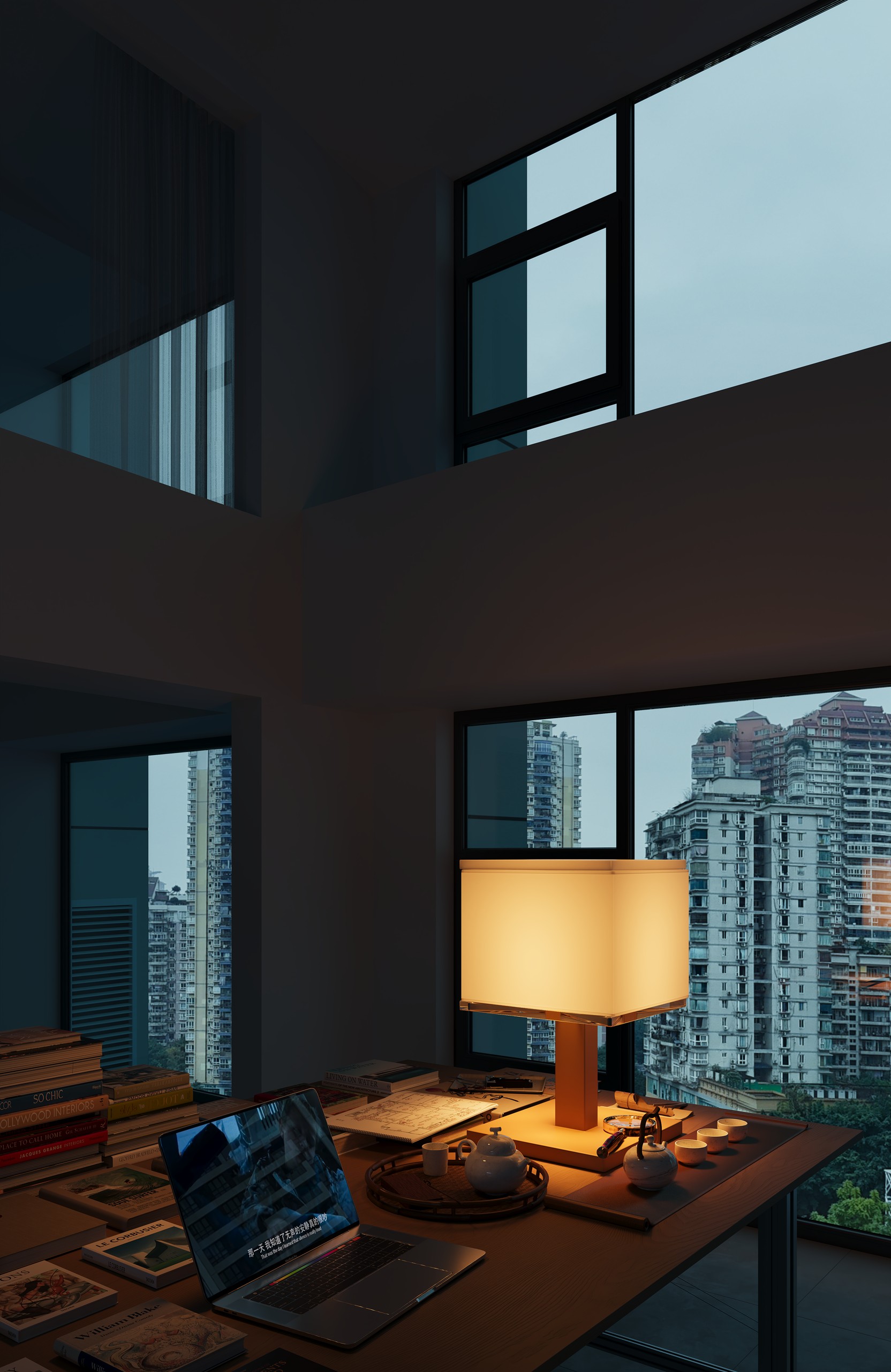 阴天挑空客厅 · PS工作流，图片 1