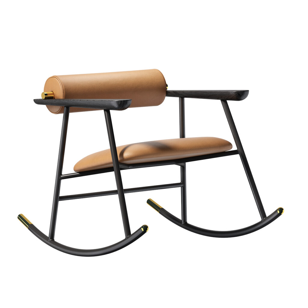 Gallotti&Radice Loulou Rock Rocking 椅子 Tan 皮革_小熊猫超级