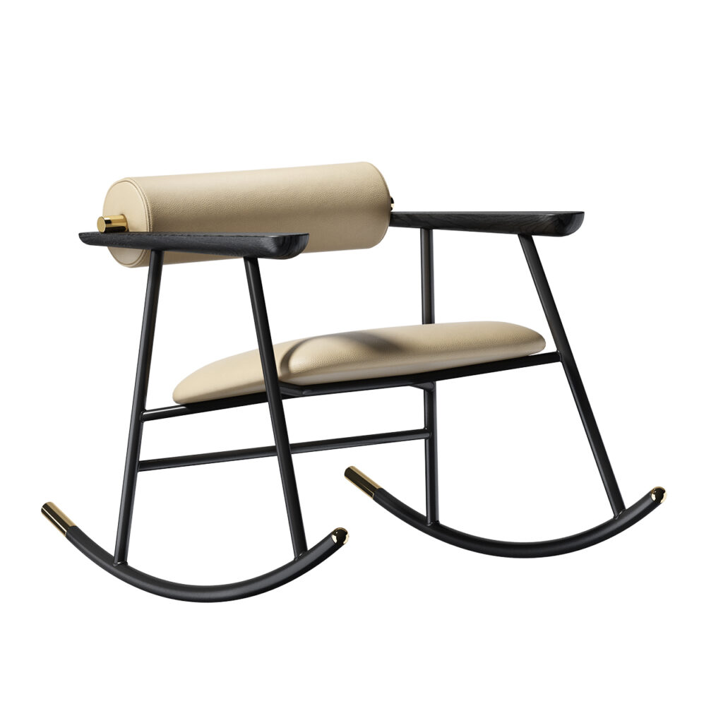 Gallotti&Radice Loulou Rock Rocking 椅子 Beige 皮革_小熊猫超级